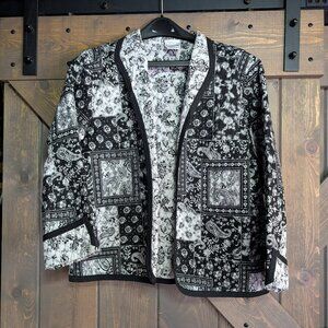 BonWorth black/white quilted jacket size L; paisley openfront